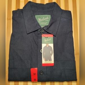 Woolrich Mens Sz M Shirt Navy Blue Chamois Long Sleeve Chest Pockets Button-Up